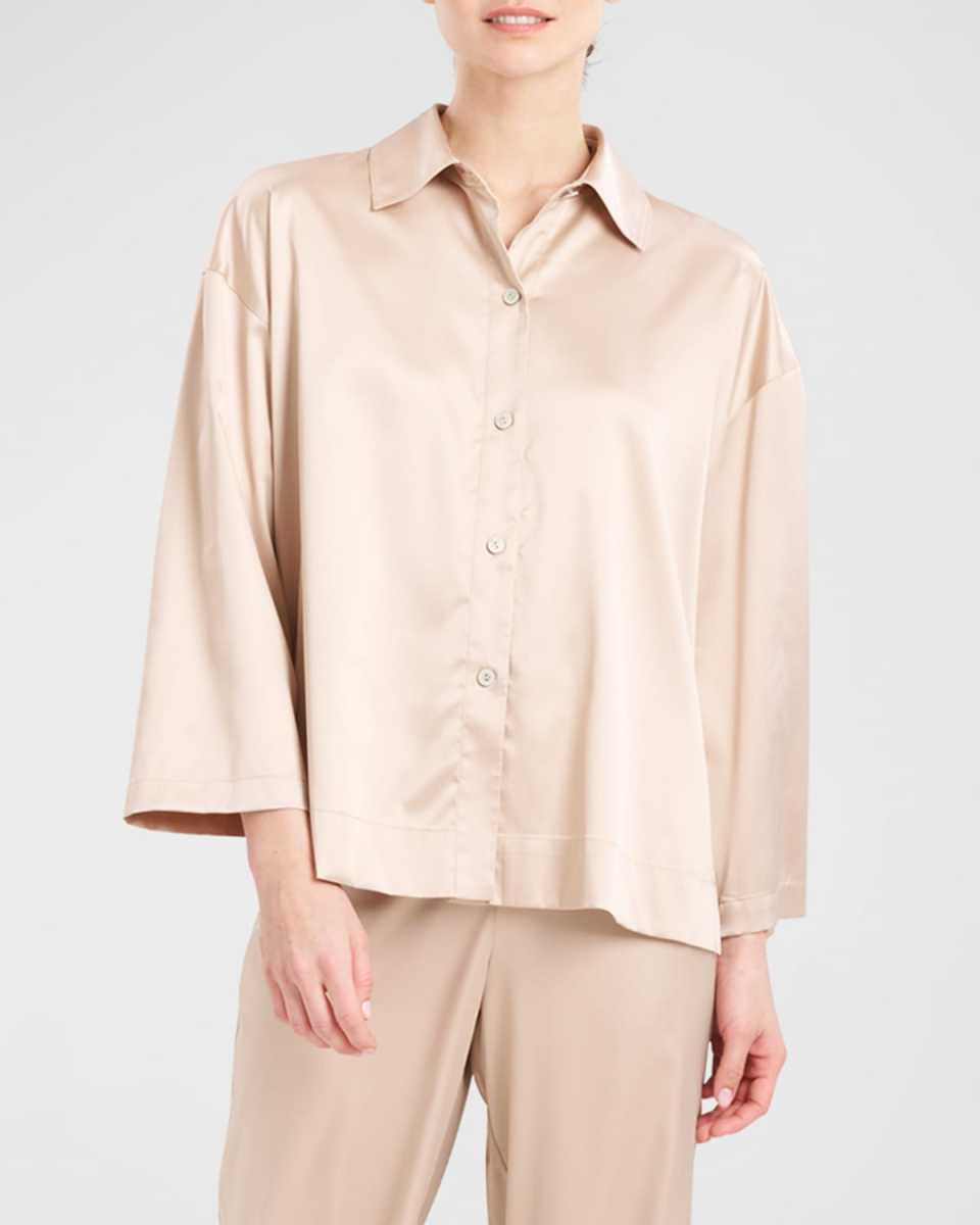 Glamour Satin Button-Down Shirt